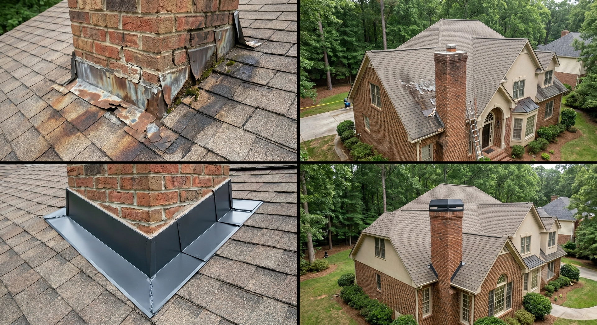 Chimney flashing repair & leak fix